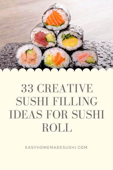 Are you bored of the same raw fish and veggies? Try these new and creative sushi filling ideas for sushi roll to impress your family and friends. #sushiroll#howtomakesushiathome Sushi Filling Ideas Veggies, Sushi Roll Filling Ideas, Sushi Fillings Ideas, Unique Sushi Ideas, Special Sushi Rolls, Unique Sushi Rolls, Sushi Ideas Creative, Sushi Filling Ideas, Sushi Roll Menu