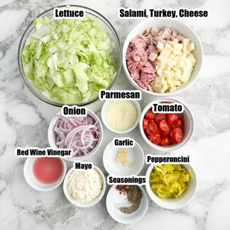 Viral Grinder Salad, Italian Grinder Salad, Creamy Italian Dressing, Italian Grinder, Grinder Salad, Salad Low Carb, Grinder Sandwich, Fresh Salad Recipes, Salad Dishes