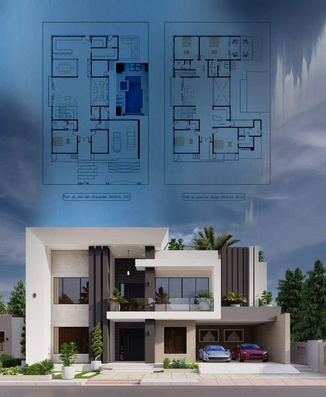 Building Design Plan, Two Story House Design, Modern Architecture Building, Modern Villa Design, Architecture Modern, Townhouse Designs, Building Plans House, Building House Plans Designs, House Plan Gallery