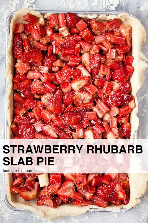 Strawberry Rhubarb Sheet Pan Pie, Sheet Pan Pie Recipes, Strawberry Rhubarb Slab Pie, Rhubarb Slab Pie, Sheet Pan Dessert, Slab Pies, Pan Desserts, Rhubarb Crisp, Asian Dinners