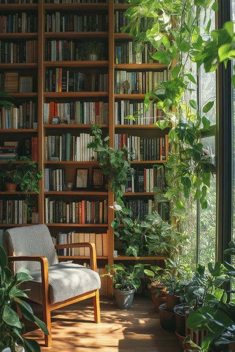 40 Home Library Ideas To Create Your Dream Reading Nook! Green Wall Library, Green Study Room, Home Library Aesthetic, Vintage Home Library, Library Room Ideas, Dark Wood Shelves, Bookshelf Inspo, Green Library, Home Library Ideas