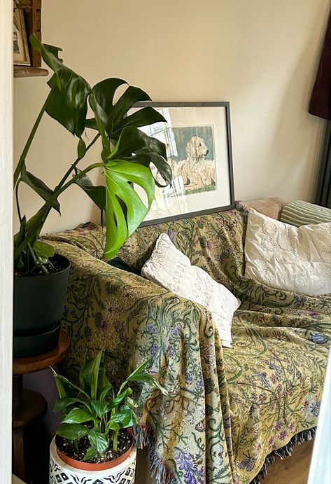 Cottagecore Couch Aesthetic, Cottagecore Couch, Tiny Sofa, Victorian Couch, 22 Birthday, Plants Aesthetic, Dorm Inspo, Aesthetic Cozy, Blanket Cover