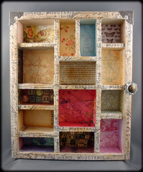 Scrapbook Shadow Box, Box Suitcase, Mixed Media Boxes, Tim Holtz Crafts, Diy Shadow Box, Crackle Painting, The Evil Eye, Shadow Box Art, Scrapbooking Cards