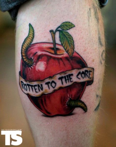 Rotten Apple Tattoo, Bad Apple Tattoo, Teacher Tattoo, Teacher Tattoos, Rotten Apple, Husband Tattoo, Apple Tattoo, Fruit World, Herbs Illustration