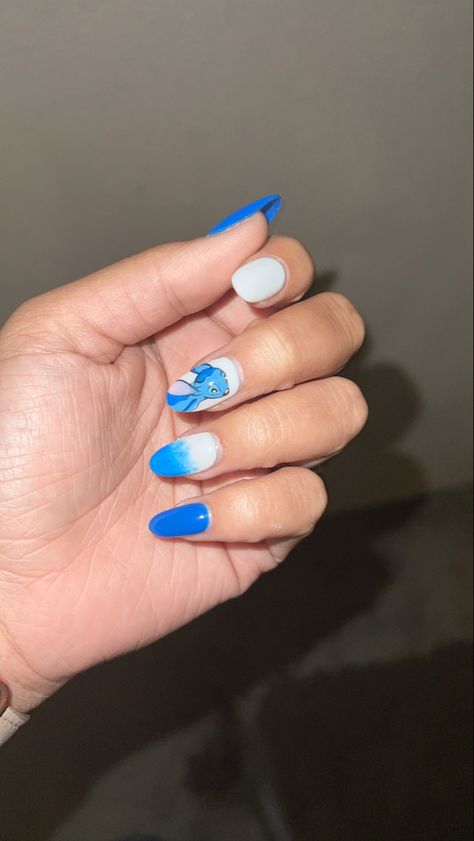 Disney nails. Nail art with oval short nails on gel X Stitch Nails Disney, Oval Short Nails, Stitch Nails, Nails Disney, Disney Nails, Nails Nail, Short Nails, Convenience Store Products, Nail Art