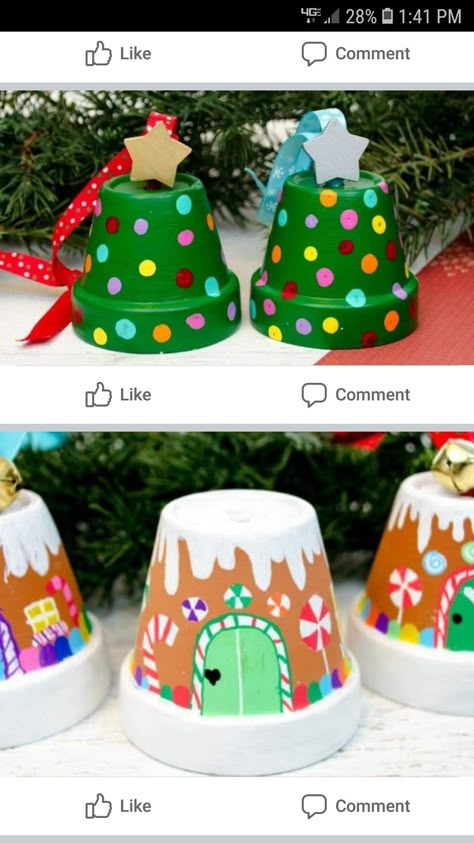 Christmas Terracotta Pot Crafts, Terracotta Pot Gingerbread House, Clay Pots Christmas Crafts, Mini Pots Crafts, Terra Cotta Gingerbread House, Small Clay Pot Crafts Christmas Gifts, Clay Pot Gingerbread House, Flower Pot Ornaments, Tiny Clay Pot Crafts