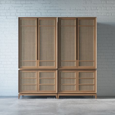 Amiraah -Rattan Wardrobe Japanese Closet, Wardrobe Shutter Design, Rattan Wardrobe, Japanese Sliding Doors, Sliding Wardrobe Design, Japanese Storage, Shutter Designs, Elegant Bohemian, Home Door Design