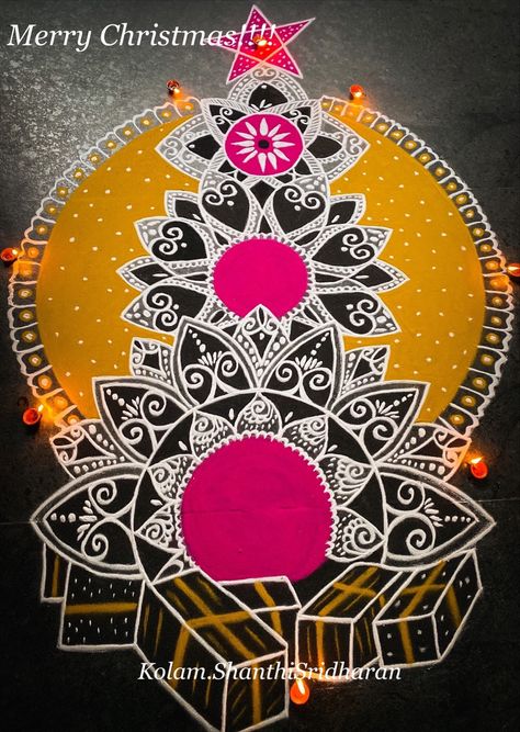 #shanthisridharankolam #rangoli #kolam #mandala #drawing #christmastree #christmasdecor #doodle #diy #diyhomedecor #zentangle Christmas Kolam, Colorful Rangoli, Kolam Rangoli, Colorful Rangoli Designs, Rangoli Kolam, Beautiful Rangoli Designs, Floor Art, Kolam Designs, Mandala Drawing