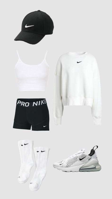 Outfits To Wear With Nike Pros Shorts, Pro Nike Outfit, Nike Outfit Inspo Women, Styling Nike Pros, Nike Clothing Women Outfits, Nike Pro Shorts Outfit Casual, Nike Outfits Women, Nike Fall Outfit, Nike Pro Outfit Ideas