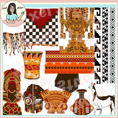 Clip Art of patterns, artifacts and cultural objects of the Inca civilization. Inca Civilization, Composition Pattern, Underwater Plants, Native American Symbols, Mexico Style, Indigenous Americans, Cave Paintings, Minecraft Architecture, Black And White Lines