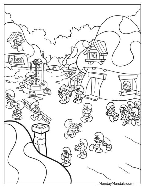 34 Smurf Coloring Pages (Free PDF Printables) Smurfs Coloring Pages Free Printable, The Smurfs Coloring Pages, Smurfs Colouring Pages, Smurf Coloring Pages, Smurfs Drawing, Coloring Games, Collage Creator, Cool Tattoo Drawings, Travel Collage