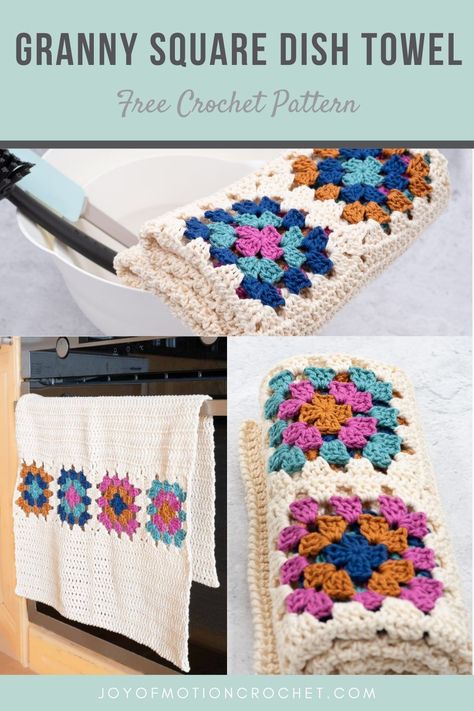 The Granny Square Dish Towel is a great easy crochet pattern for the kitchen. It features the traditional granny square, and is a great crocheted kitchen towel.  Pick your favorite colors & make this crochet tea towel. Granny Square Gifts Ideas, Crochet Tea Towel, Grandma Crochet, Traditional Granny Square, Crochet Dish Towels, Crochet Kitchen Towels, Fiber Crafts, Crochet Chicken, Dishcloth Crochet Pattern