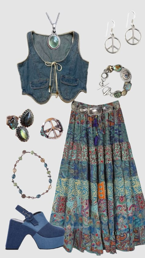 70s hippie boho outfit #outfitinspo #vintage #hippie #boho #70s Hippie 70s Outfits, Cochella Outfits Inspiration, Hippie Outfits 60s, Hippy Cowboy, 70s Fall Outfits, Hippie Outfits Women, Fall Hippie Outfits, Western Hippie Fashion, Winter Hippie Outfits