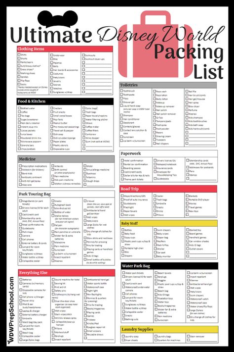 Super helpful packing list for Disney World trips | Includes lots of items you definitely won't want to forget! | **FREE** Downloads (Word, Google Docs, & PDF) | #disneyworld #disneytips #disneyworldtips #wdwprepschool Disney World Packing List, Packing List For Disney, Disney World Packing, Ultimate Packing List, Packing List For Cruise, Disney World Vacation Planning, Family Disney Trip, Disney Trip Planning, Disney Vacation Planning