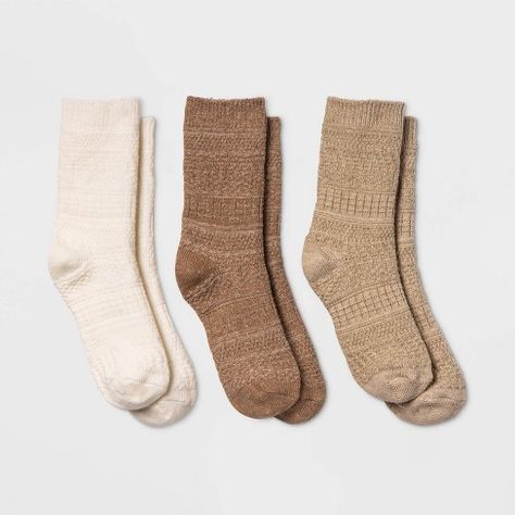 Women's Textured 3pk Crew Socks - Universal Thread™ Oatmeal 4-10 Women Nit Socks, Ankle Boot Socks, Cute Fall Socks, Small Cheap Christmas Gifts, Target Socks, Shifting Items, Textured Socks, Socks Png, Neutral Socks