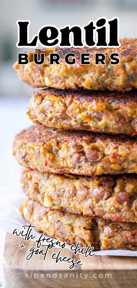 A stack of lentil burger patties on a cutting board. Lentils Burger Recipe, Plant Based Burgers Recipes, Lentil Hamburger Recipes, Lentil Burgers Recipe, Lentil Smashburger Tacos, Vegan Burger Ideas, Veggie Burgers Recipe Easy, Beans Burger Recipe, Falafel Burger Recipe