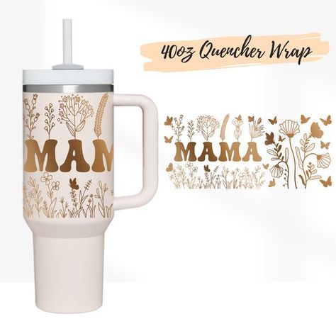 2 Designs 40oz Quencher Stanley tumbler wrap MAMA Flower and Leaves Floral | Wildflower cut file SVG | 40oz SVG Cricut Silhouette Template Stanley Brand, Inspirational Tumbler, Boho Svg, Flower And Leaves, Silhouette Template, Cup Decal, Stanley Tumbler, Custom Tumbler Cups, White Cups