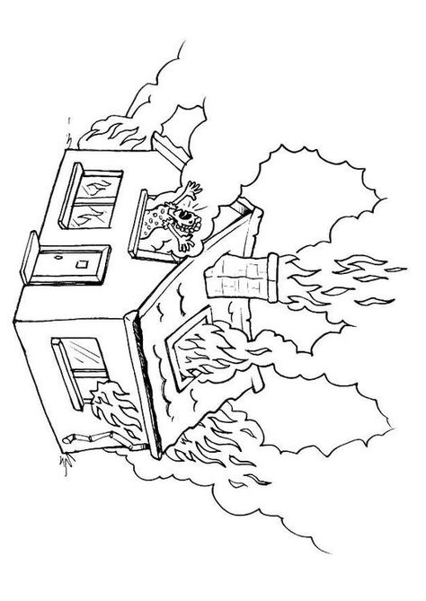 Dibujo para colorear Incendio en casa - Dibujos Para Imprimir Gratis House In Fire Drawing, Fire House Drawing, House Burning Drawing, House On Fire Drawing, Natural Disasters Art, Simple House Drawing, House On Fire, Burning House, Fire Drawing