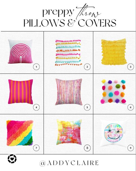 Grey Couch Bright Pillows, Bright Pillows On Bed, Bright Throw Pillows, Preppy Pillows, Bright Blanket, Bright Pillows, Pillow Combos, White Couches, Colorful Throw Pillows