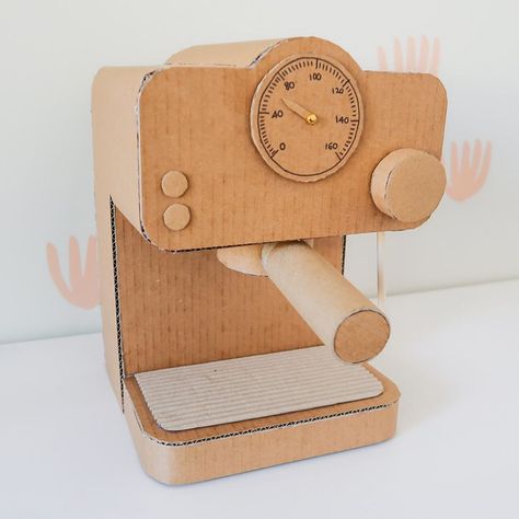 Kathryn on Instagram: “Cardboard Coffee Machine!⠀ ⠀ I’ve been meaning to make a coffee machine for a long time! And the kids have really ramped your their cafe…” Cardboard Coffee Machine, Cardboard Starbucks, Cardboard Crafts Coffee Machine, Cardboard Microwave, Time Machine Cardboard, Diy Popcorn Machine Cardboard, Coffee Crafts, Kids Zone, Cardboard Crafts