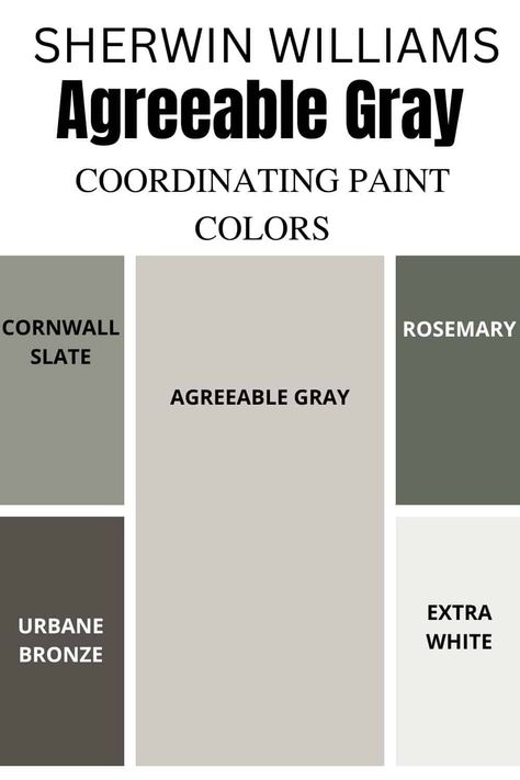 Sherwin Williams Agreeable Gray SW 7029 is the perfect greige paint color to go with all decor styles. Learn what makes this paint color one of Sherwin Williams best selling Grays. #paintcolors #gray #interiordesign #home What Color Goes With Agreeable Gray, Urbane Bronze With Agreeable Gray, Retreat And Agreeable Gray, Colors That Match Agreeable Gray, What Goes With Agreeable Gray, What Cabinet Color Goes With Agreeable Gray Walls, Sw7029 Agreeable Gray, Anew Gray Cabinets Sherwin Williams, Agreeable Gray Walls With Dark Doors