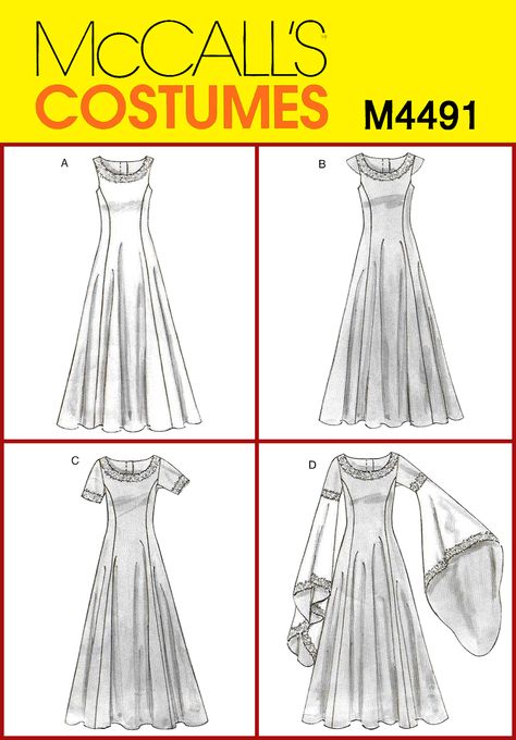 McCall's M4491 Lord of the Rings Arwen gown, similar to Simplicity 4940, but available in a smaller size, and without the Eowyn variations. Maddie Costume, Medieval Crochet, Arwen Dress, Ren Faire Dress, Medieval Jester, Sewing Closet, Medieval Dress Pattern, Medieval Dresses, Historical Gowns