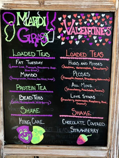 Herbalife Hot Tea Recipes, Loaded Tea Shop Decor Ideas, Mardi Gras Loaded Tea, New Years Herbalife Tea Recipes, Healthy Cafe, Hot Tea Recipes, Virgin Cocktails, King Cake Recipe, Caffeine Drinks