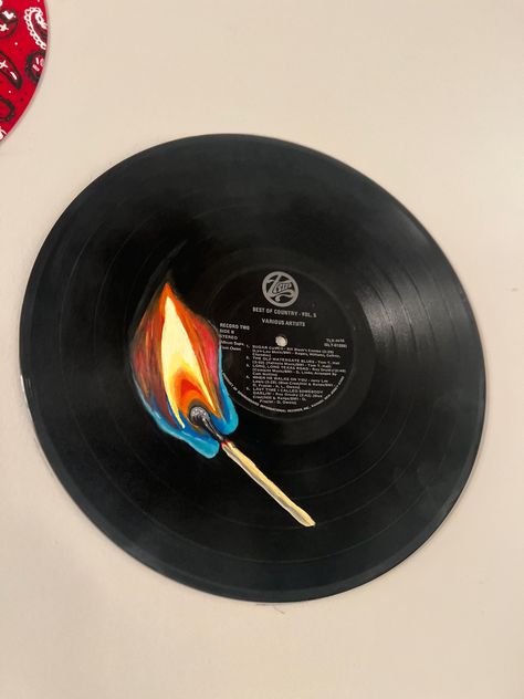 Made to order hand painted match vinyl record. No vinyl painting is exactly alike, each record is one of a kind! Painted Vinyl Aesthetic, What To Paint On Cds, Western Record Painting, Art On Vinyl Records, Painting A Record, Painted Vynil Ideas, Paint On Records, Painted Records Vinyl Trippy, Vinyl Record Art Diy