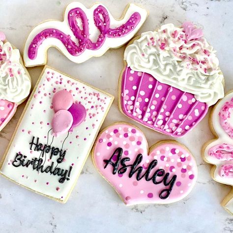 Happy Birthday Ashley, Balloon Cookies, Do Less, Pink Cookies, Ashley I, Graduation Cookies, Sprinkle Cookies, Chandler Az, Heart Cookies