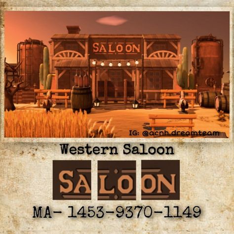 Acnh Western, Acnh Themes, Acnh Summer, Animal Crossing Music, Cowboy Town, Old West Town, Acnh Patterns, Western Saloon, Wild West Theme