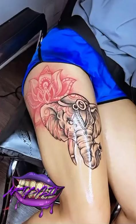 Pin on Tatoos Elephant Back Tattoo Women, Elephant Thigh Tattoos Women, Elephant Tattoos Black Women, Cute Thigh Tattoos Black Women, Buttock Tattoo For Women, Leg Tattoos Black Women, Thigh Tattoos Black Women, Elephant Tattoos Thigh, Thigh Tats For Women