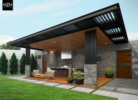 Aquí puedes encontrar fotos con ideas de diseño de interiores. ¡Inspírate! Modern Backyard Design, Modern Gazebo, Rooftop Terrace Design, Outdoor Patio Designs, Modern Pergola, Backyard Pavilion, Back Porch Ideas Covered, Outdoor Living Design, Modern Backyard