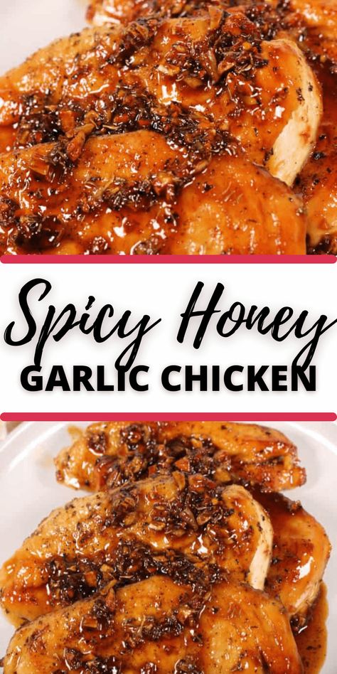 This Spicy Honey Garlic Chicken is a stunning 30 minute meal. My mouth is watering just thinking about it. It is a quick, easy chicken recipe that will have you coming back for more. Honey Glazed Sweet And Spicy Chicken, Chili Oil Chicken Recipe, Honey Garlic Chicken Side Dishes, Honey Parmesan Chicken, Hot Honey Chicken Marinade, Chicken Thigh Recipes Spicy, Winter Chicken Breast Recipes, Spicy Chicken Thigh Recipes, Cajun Honey Chicken