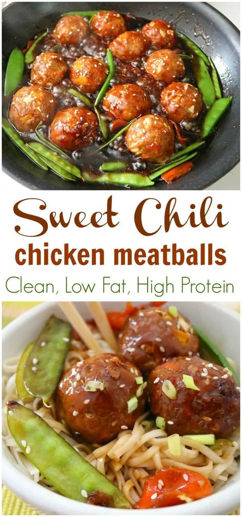 sweet chili chicken meatballs Asian Sweet Chili Chicken, Healthy Chinese Recipes, Sweet Chilli Chicken, Sweet Chili Chicken, Chicken Spring Rolls, Clean Eating Chicken, Chili Chicken, Ground Chicken Recipes, Meat Appetizers