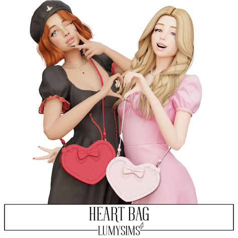 Heart Bag Sims 4 CC Cute, Soft Girl, Coquette aesthetic,  shoulder strap heart shaped bag with a bow Masculine Clothing, Heart Shaped Bag, Best Sims, Sims 4 Mods Clothes, Sims 4 Cas, Heart Bag, Sims 4 Cc Finds, Ts4 Cc, Sims 4 Clothing