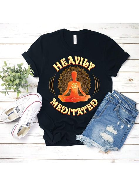 Hly Meditated Yoga Shirt, Yoga Tank Top, Meditation Shirt, Namaste T Shirts, Funny Yoga Shirt, Yoga Lover Gifts, Yoga Birthday Present, Black Casual  Short Sleeve Knitted Fabric Figure,Halloween,Letter  Slight Stretch All Women Clothing, size features are:Bust: ,Length: ,Sleeve Length: Funny Yoga, Yoga Tank Top, Yoga Shirt, Yoga Tank, Yoga Tank Tops, T Shirts Funny, Gildan Sweatshirts, Yoga Shirts, Sweatshirts And Hoodies