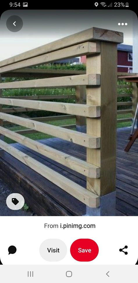 Horizontal Deck Railing Wood, Wood Porch Railing Ideas, Privacy Screen Outdoor Diy, Horizontal Deck Railing, Deck Railing Diy, Mobile Home Front Porch, Porch Handrails, Deck Handrail, Wood Deck Railing