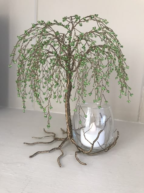 Wire Art Tree, Wire And Bead Art, Wire Trees With Beads, Wire Trees Diy How To Make, Wire Tree With Beads, Crystal Tree Diy, Diy Wire Tree, Wire Crafts Diy, Wire Art Ideas