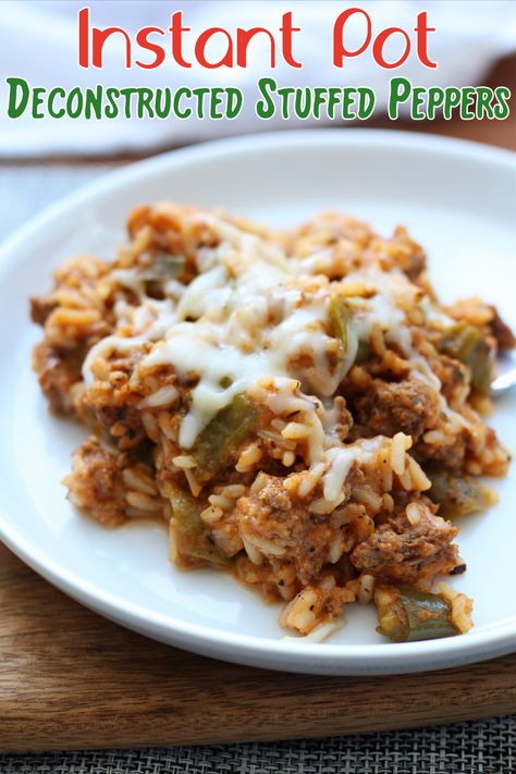 Instant Pot Deconstructed Casserole--deconstructed stuffed peppers have rice, ground beef, cheese, peppers and more. You're going to love how easy it is to enjoy "stuffed peppers" without all the work. Stuffed Pepper Casserole Instant Pot, Unstuffed Bell Peppers Instant Pot, Stuffed Pepper Casserole Instapot, Instant Pot Unstuffed Peppers, Unstuffed Peppers Instant Pot, Western Casserole, Deconstructed Stuffed Peppers, Stuffed Pepper Casserole, Keto Paleo