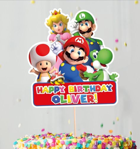 Mario Birthday Party Cake, Mario Ideas, Printable Cake Topper, Super Mario Cake, Mario Cake, Super Mario Birthday Party, Mario Birthday Party, Super Mario Birthday, Birthday Cake Topper Printable