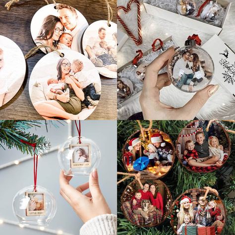 20 DIY Photo Ornaments to Decorate Your Christmas Tree Home Made Picture Christmas Ornaments, Diy Picture Wood Ornaments, Picture Frame Christmas Ornaments Diy, Christmas Tree With Photos Ornaments, Christmas Tree Picture Ornaments, Handmade Photo Christmas Gifts, Diy Wood Picture Ornaments, Make Ornaments With Pictures, Salt Dough Ornaments With Pictures