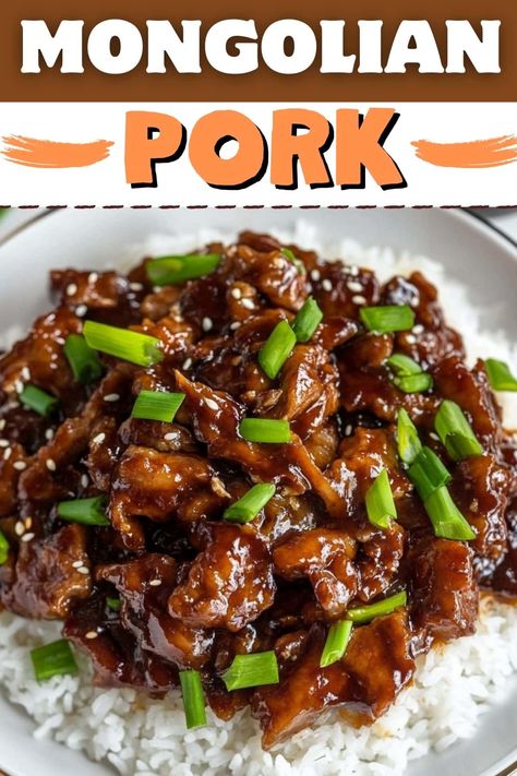 Skip takeout and make this amazing Mongolian pork stir-fry at home! The flavors of ginger, garlic, soy sauce, and sesame oil are just to die for. Pork And Mushroom Recipes Chinese, Asian Inspired Pork Recipes, Mongolian Pork Stir Fry, Pork Recipes For Dinner Asian, Mongolian Pork Tenderloin, Asian Recipes Pork, Asian Pork Recipes Chinese Food, Pork Loin Asian Recipes, Chinese Pork Loin Recipes