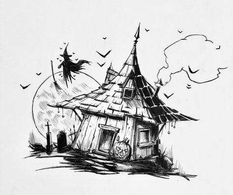 ‪225/365 #inktober #inktober2018 #witch #hut #house #halloween #ink #illustration #mikephillipsart #draw #drawing #sketch #artist #inkdrawing #inkdraw #inktoberday7 #inktober2018day7‬ Witches House Drawing, Witch Hut Art, Halloween Ink Drawings, Ink Illustrations Easy, Inktober Drawings Ideas, Scary House Drawing, Witch House Illustration, Witch House Drawing, Hut Drawing