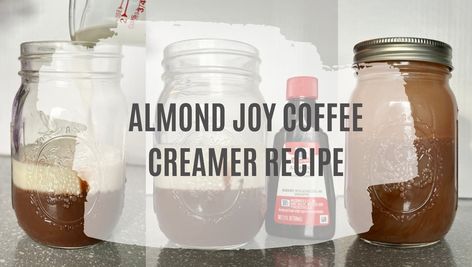 Almond Joy Creamer Recipe, Almond Joy Coffee Creamer, Almond Joy Coffee, Flavored Coffee Creamer Recipes, Homemade Almond Joy, Coffee Creamer Recipes, Homemade Coffee Creamer Recipe, Flavored Coffee Creamer, Homemade Coffee Creamer