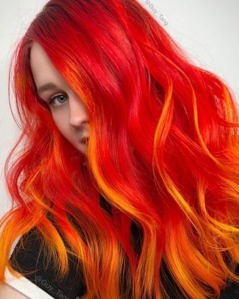 16 Stunning Bright Red Hair Colors to Get You Inspired Red And Orange Hair, Orange Hair Color Ideas, Purple Red Hair Color, Bright Red Hair Color, Orange Hair Color, Orange Hair Dye, Red Purple Hair, Red Orange Hair, Cheveux Oranges