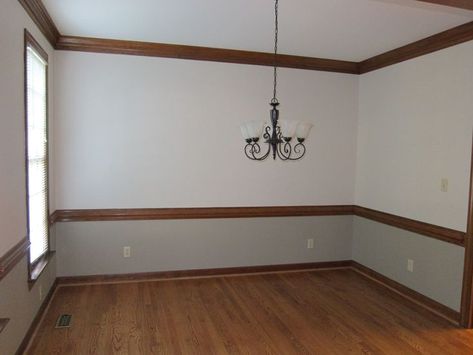 Living Room Brown Trim : Beige walls and dark brown trim. Description from pinterest.com. I searched for this on bing.com/images Dark Wood Chair Rail, Natural Wood Chair Rail, Living Room Paint Color Ideas With Natural Wood Trim, Dark Chair Rail, Chair Rail Paint Ideas, Wood Chair Rail, Chair Rail Ideas, Dining Room Wall Color, Dark Wood Trim