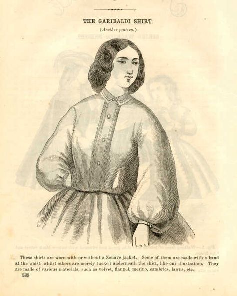 GLB 1862, March, Garibaldi shirt Garibaldi Blouse, 19th Century Women, 19th Century Clothing, Mid Century Fashion, 1800s Fashion, 19th Century Fashion, Century Clothing, Victorian Women, Original Clothes