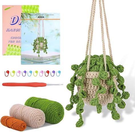 Amazon.com: Crochet Kit for Beginners, Hanging Potted Plants Crochet Starter Kit with Step-by-Step Instructions and Video Tutorials Complete Crochet Kit for Beginners Decoration (Autumn Green Doudou Plants) Crochet String Of Pearls, Hanging Potted Plants, Plant Crochet, String Of Pearls Plant, Theme Nature, Buddha Beads, Plant Covers, Crochet Plant, Bohemian Bags