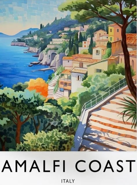 Kai Carpenter, Retro Postcard, Italy Coast, Vintage Italian Posters, Postcards From Italy, Best Places In Italy, Seaside Paintings, Wanderlust Decor, Italian Posters