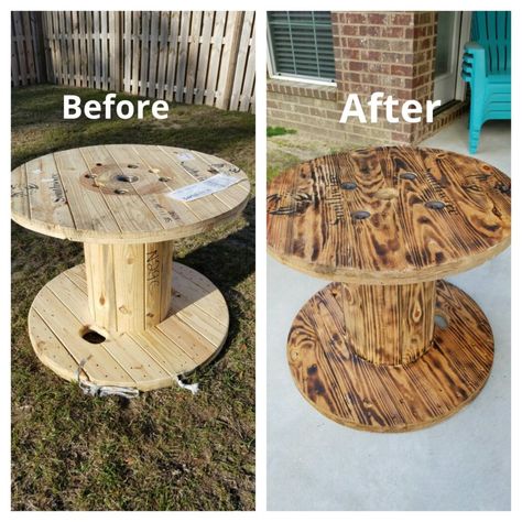 How to Upcycle Wooden Spools to look amazing!! Diy Cable Spool Table, Wood Spool Tables, Wire Spool Tables, Wooden Cable Reel, Cable Spool Furniture, Cable Spool Tables, Wooden Spool Tables, Wooden Cable Spools, Wooden Spool Projects